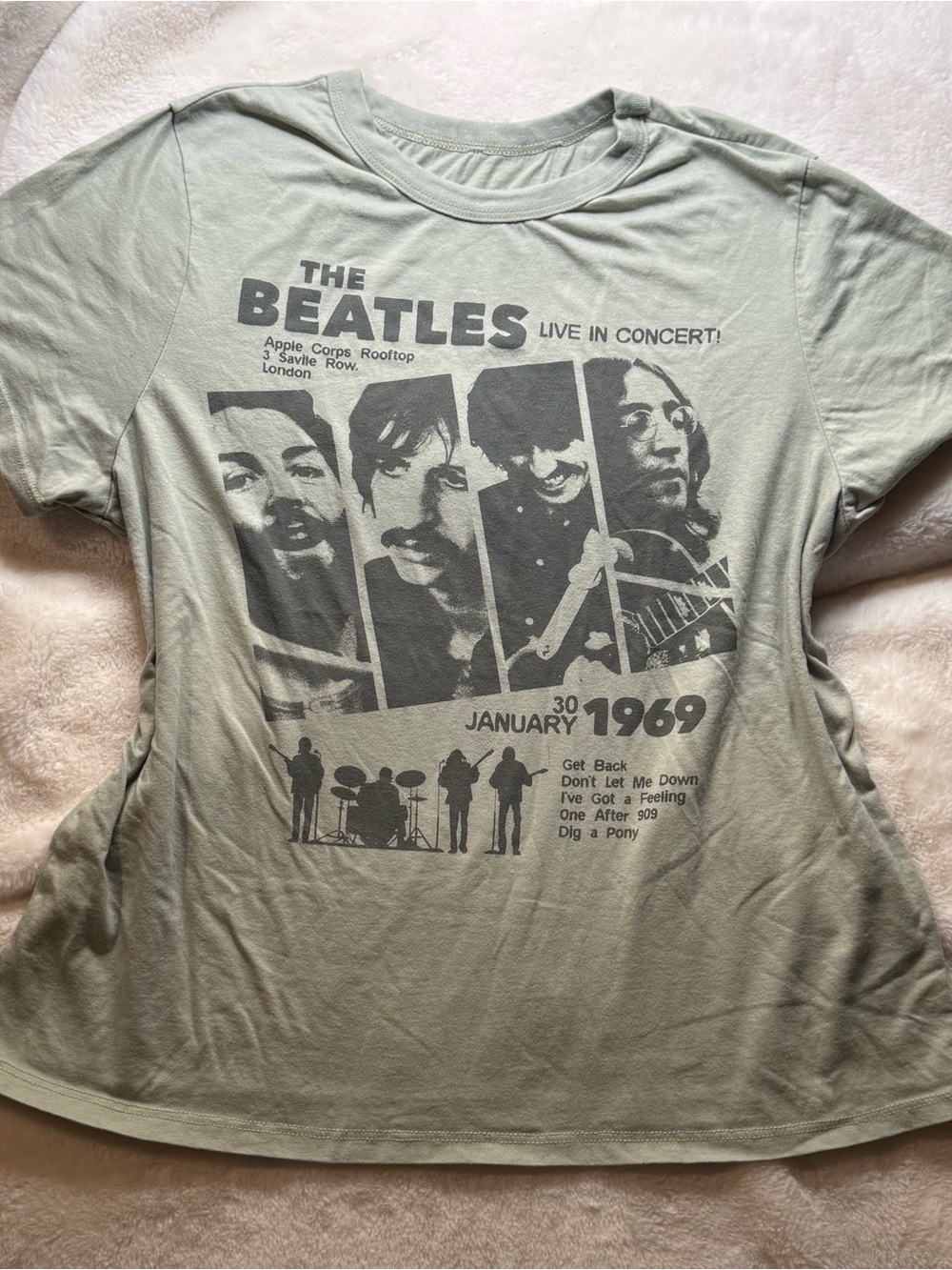 The Beatles Rooftop Concert 1969 Graphic Tee XL Sage Green Retro Band Shirt